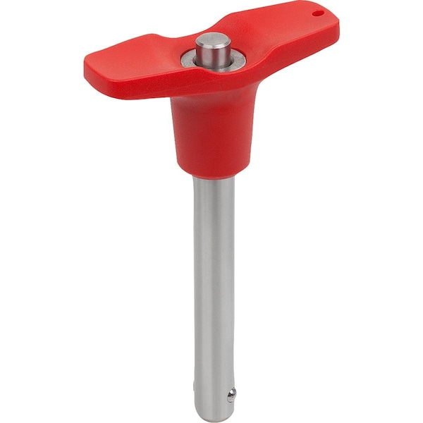 Ball Lock Pin W T-Grip, D1=10, L=20, L1=8, 9, L5=28, 9, Stainless, Comp: Plastic Comp:Red Ral3020
